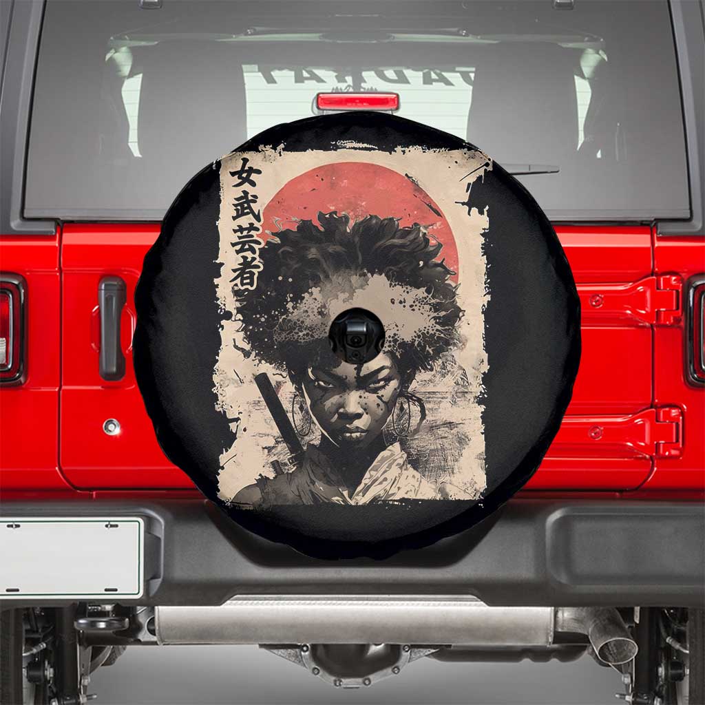 African American Female Samurai Warrior Spare Tire Cover Japanese Art Black Onna Bugeisha