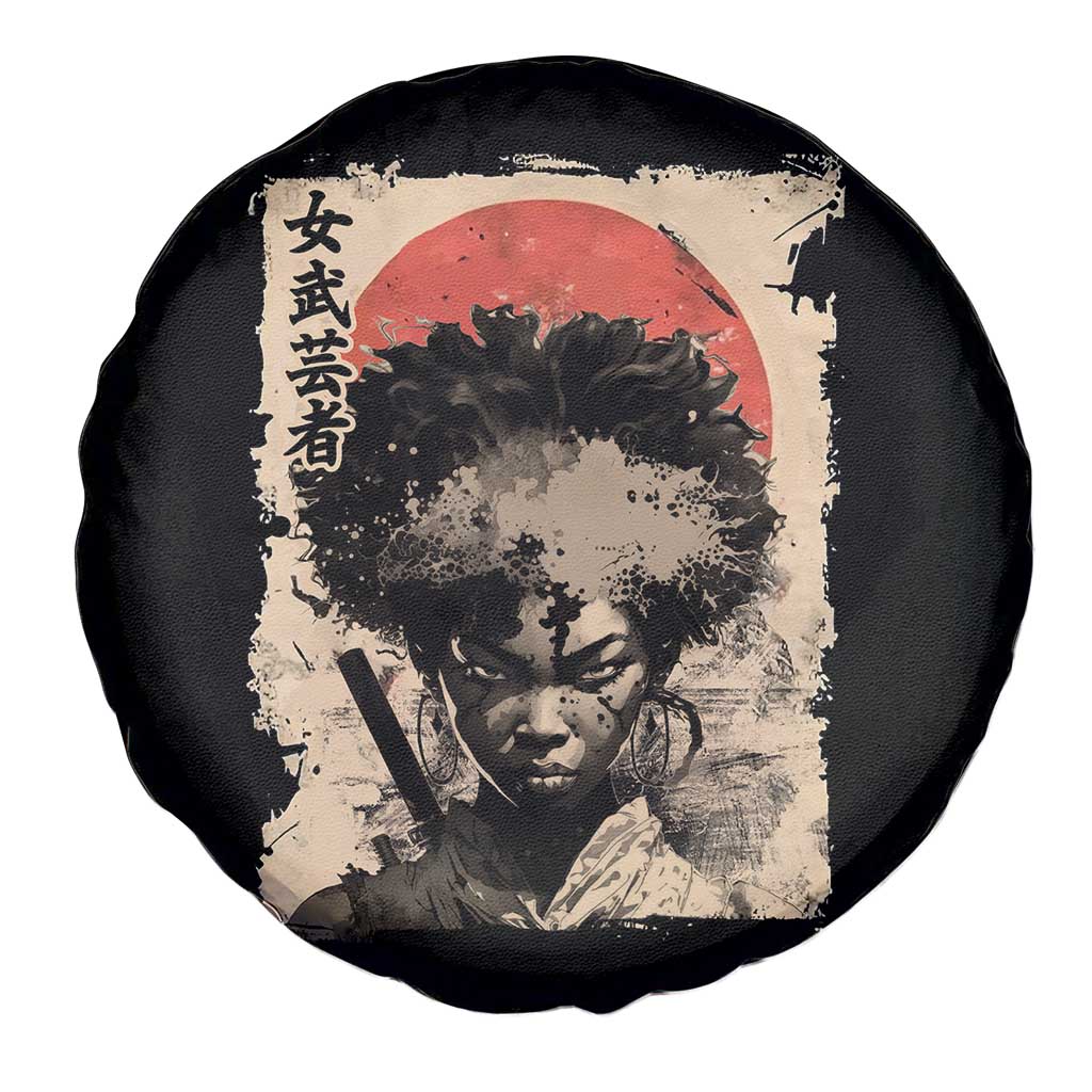 African American Female Samurai Warrior Spare Tire Cover Japanese Art Black Onna Bugeisha