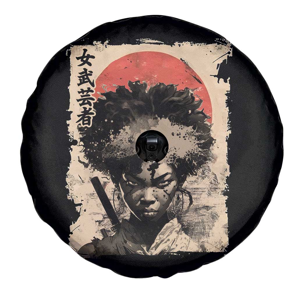 African American Female Samurai Warrior Spare Tire Cover Japanese Art Black Onna Bugeisha