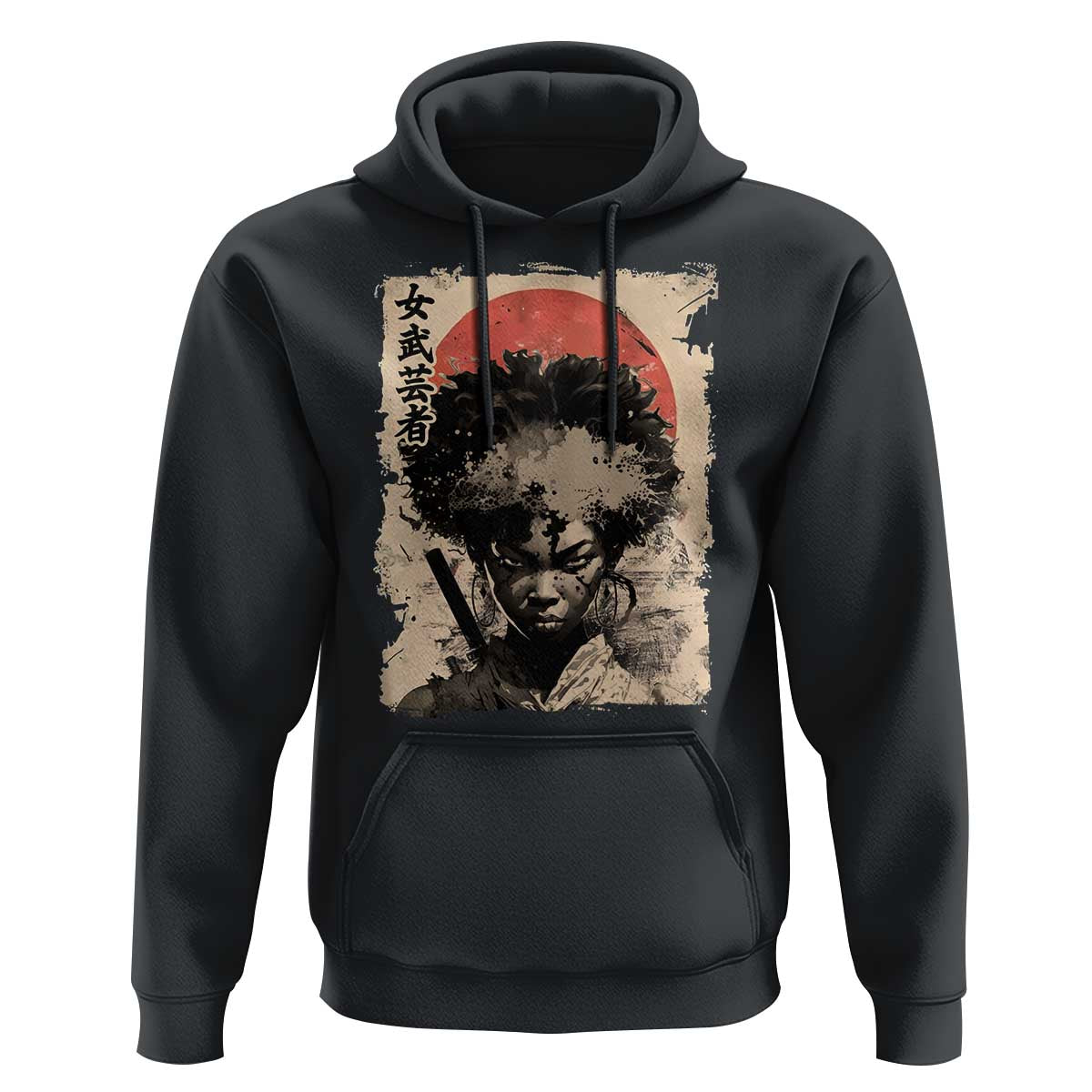 African American Female Samurai Warrior Hoodie Japanese Art Black Onna Bugeisha