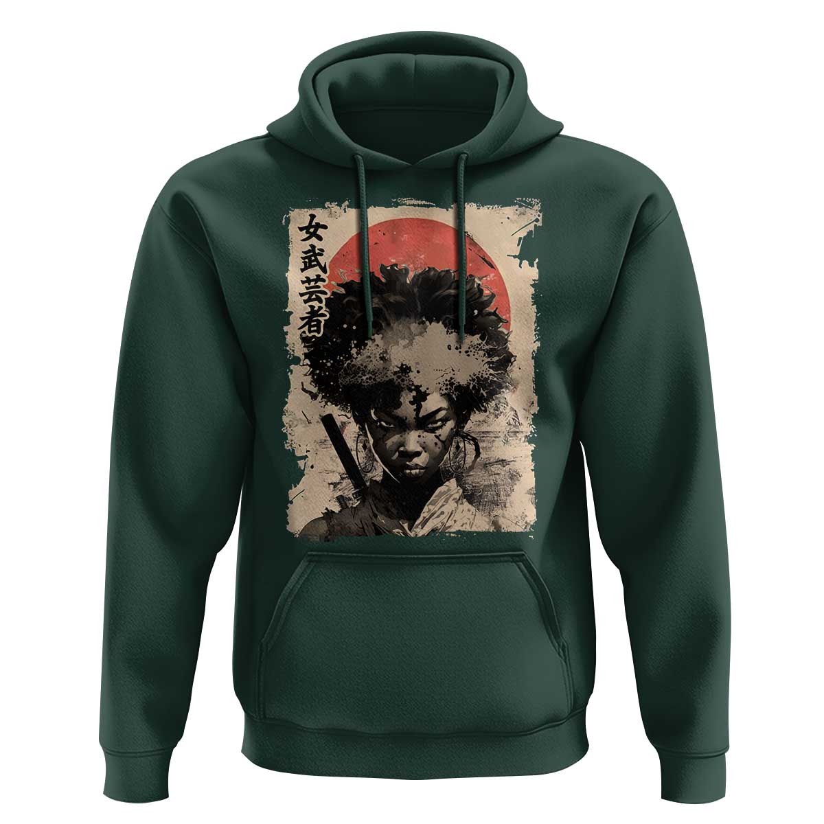 African American Female Samurai Warrior Hoodie Japanese Art Black Onna Bugeisha