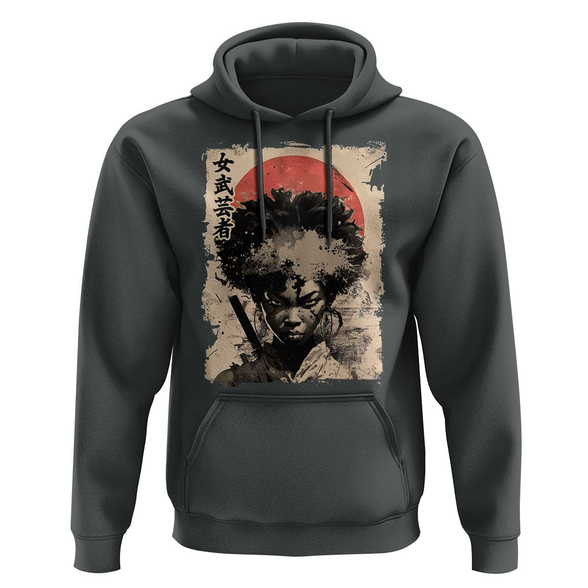 African American Female Samurai Warrior Hoodie Japanese Art Black Onna Bugeisha