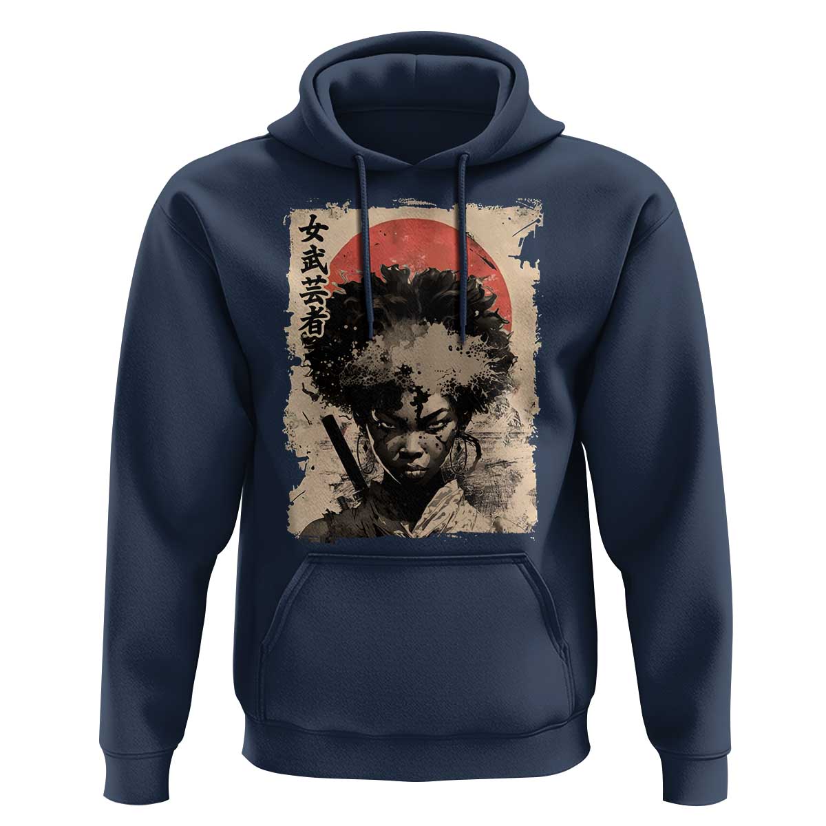 African American Female Samurai Warrior Hoodie Japanese Art Black Onna Bugeisha