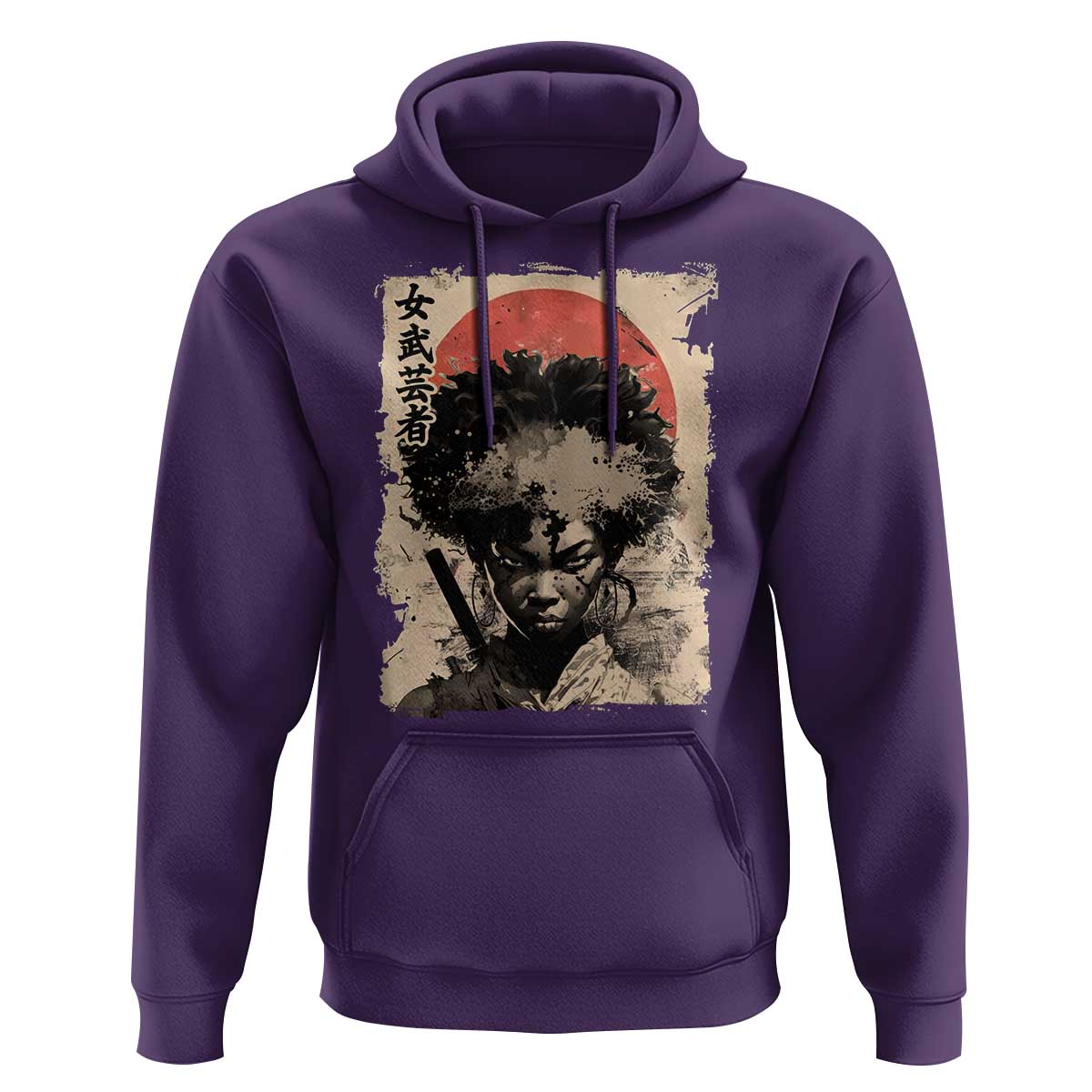 African American Female Samurai Warrior Hoodie Japanese Art Black Onna Bugeisha