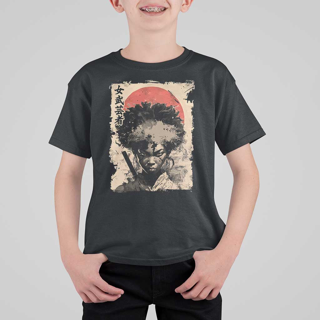 African American Female Samurai Warrior T Shirt For Kid Japanese Art Black Onna Bugeisha