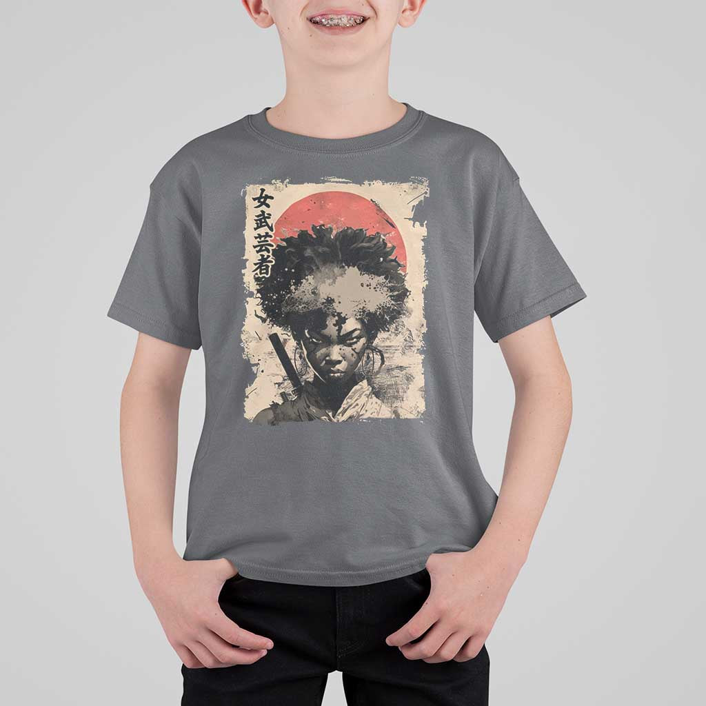 African American Female Samurai Warrior T Shirt For Kid Japanese Art Black Onna Bugeisha