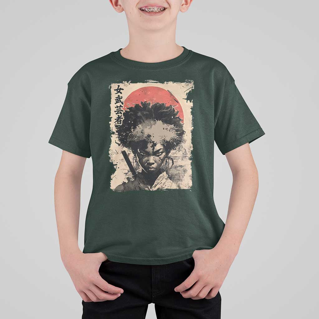 African American Female Samurai Warrior T Shirt For Kid Japanese Art Black Onna Bugeisha