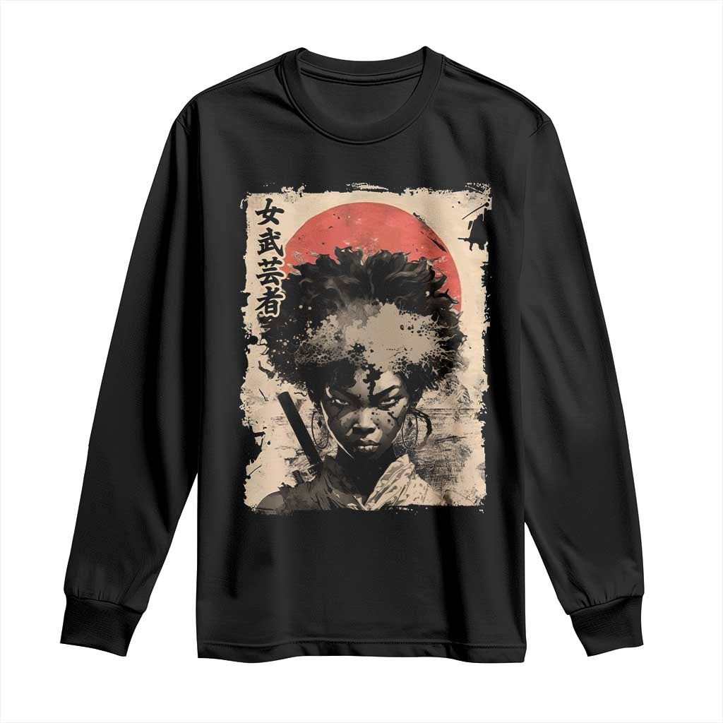 African American Female Samurai Warrior Long Sleeve Shirt Japanese Art Black Onna Bugeisha