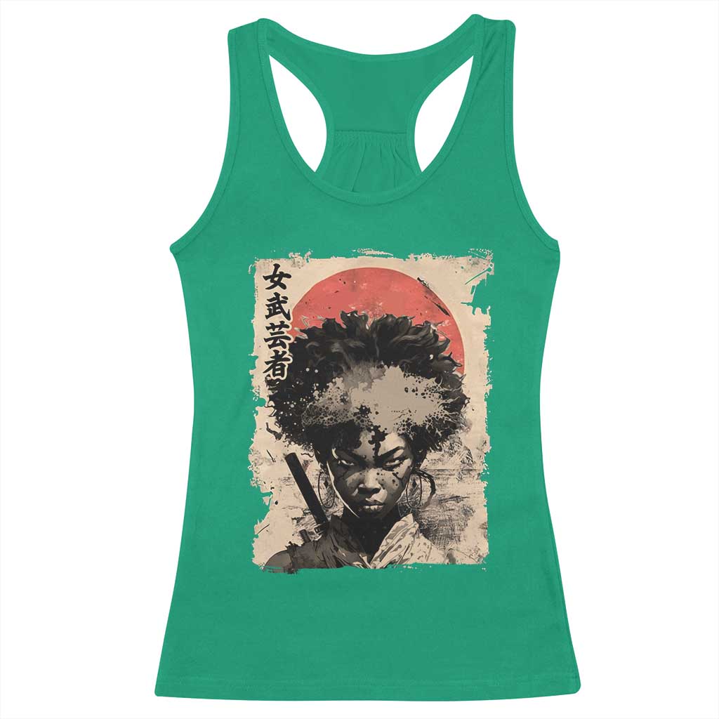 African American Female Samurai Warrior Racerback Tank Top Japanese Art Black Onna Bugeisha