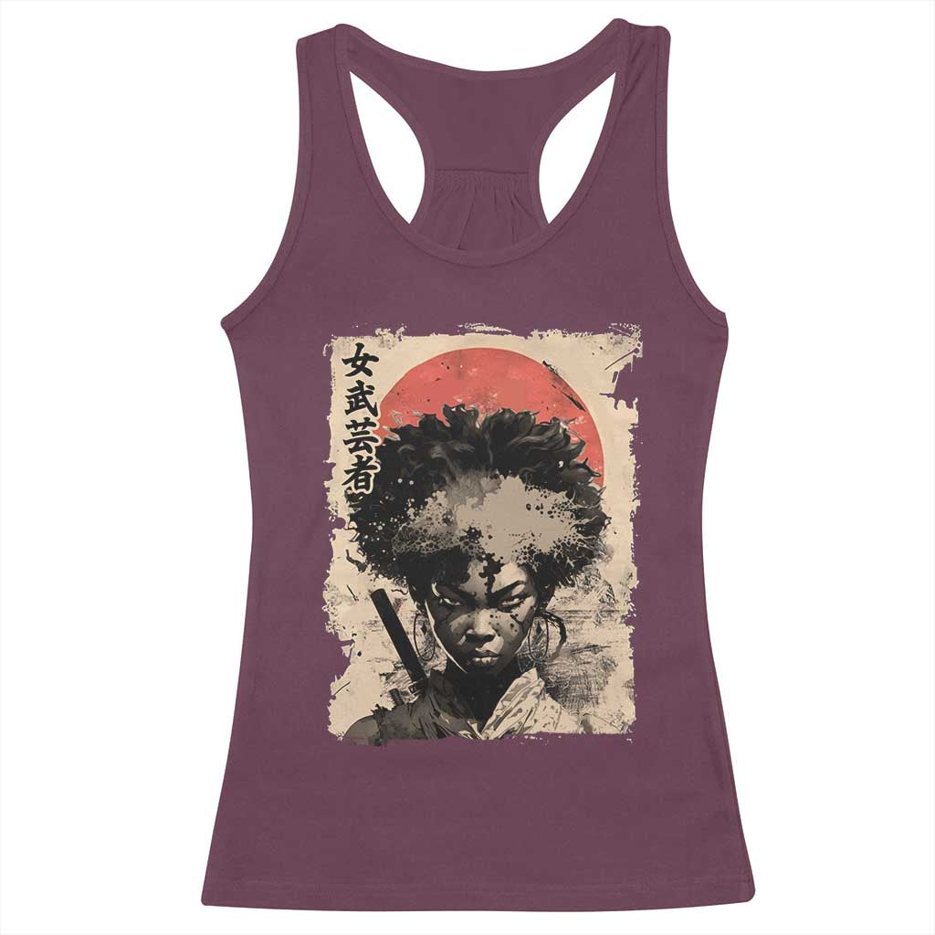 African American Female Samurai Warrior Racerback Tank Top Japanese Art Black Onna Bugeisha