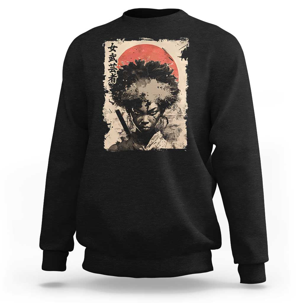 African American Female Samurai Warrior Sweatshirt Japanese Art Black Onna Bugeisha