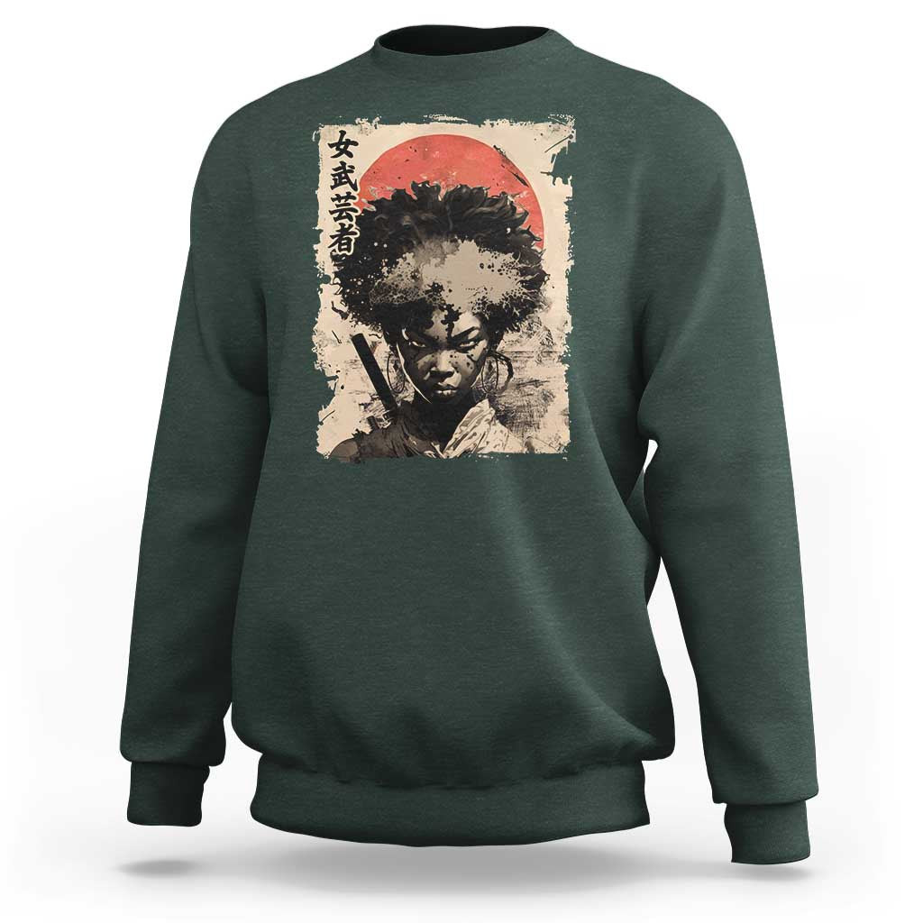 African American Female Samurai Warrior Sweatshirt Japanese Art Black Onna Bugeisha
