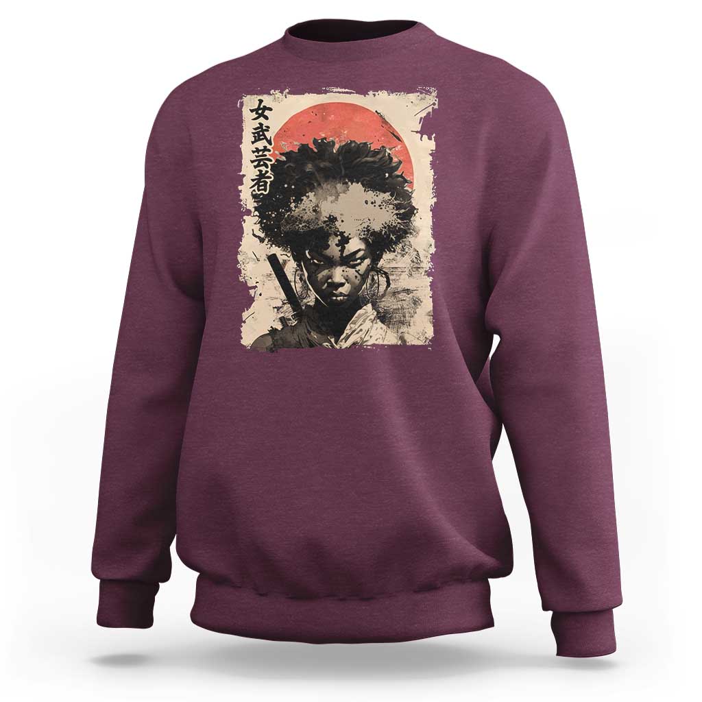 African American Female Samurai Warrior Sweatshirt Japanese Art Black Onna Bugeisha