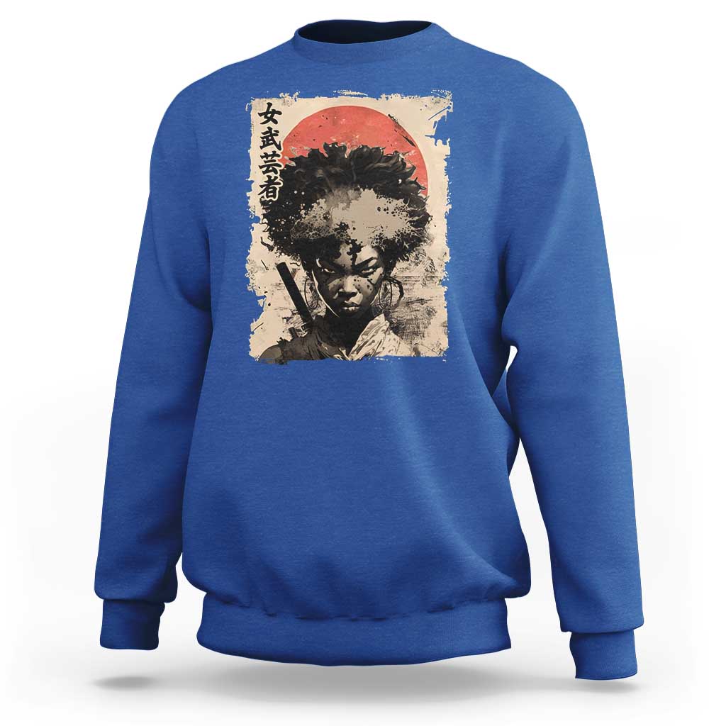 African American Female Samurai Warrior Sweatshirt Japanese Art Black Onna Bugeisha