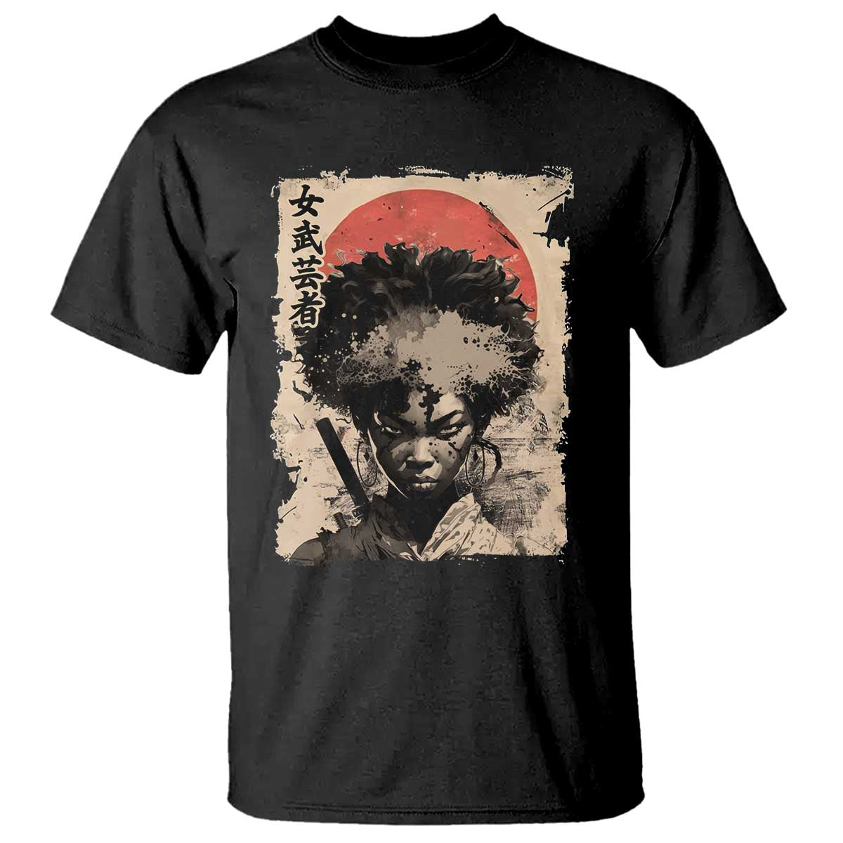 African American Female Samurai Warrior T Shirt Japanese Art Black Onna Bugeisha