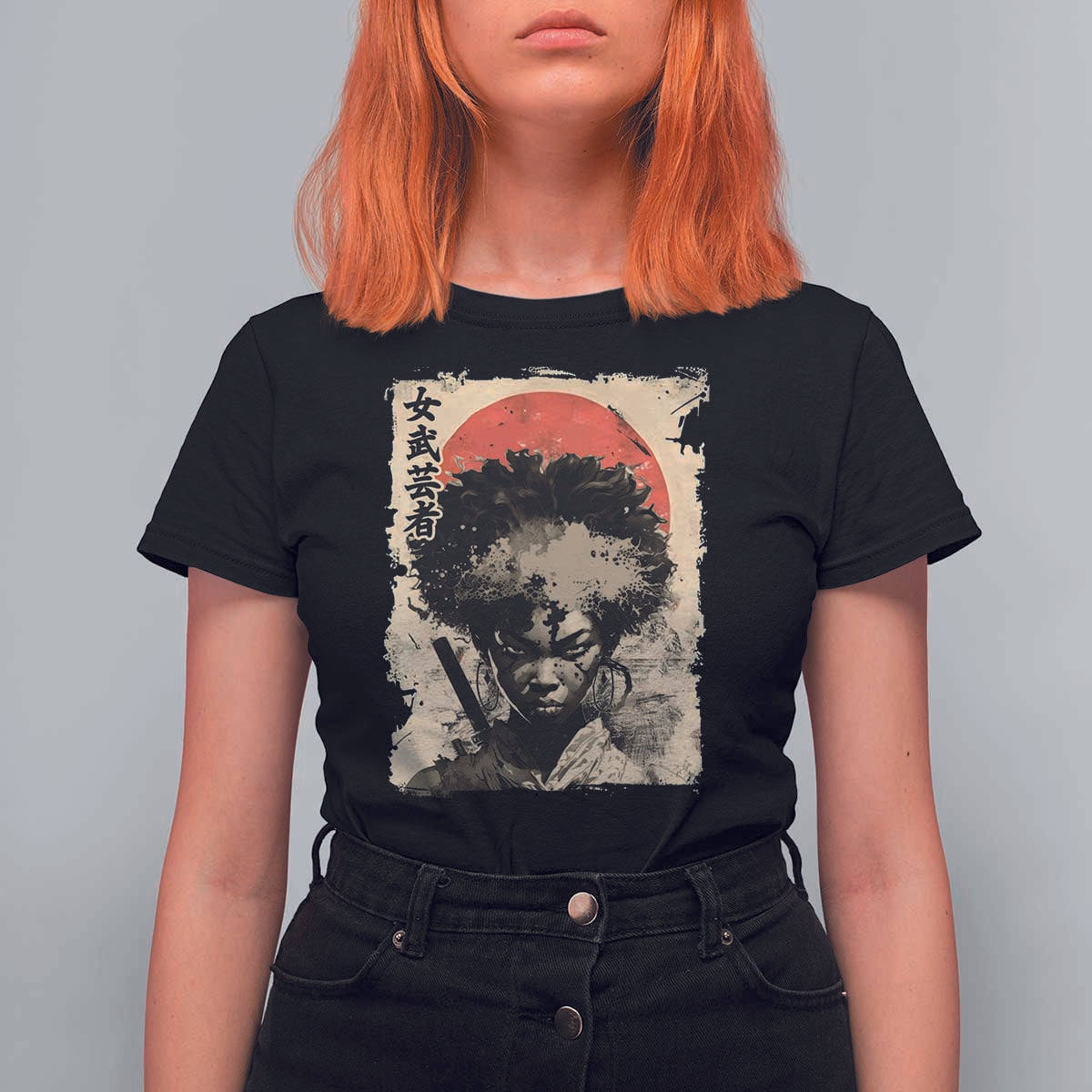 African American Female Samurai Warrior T Shirt For Women Japanese Art Black Onna Bugeisha