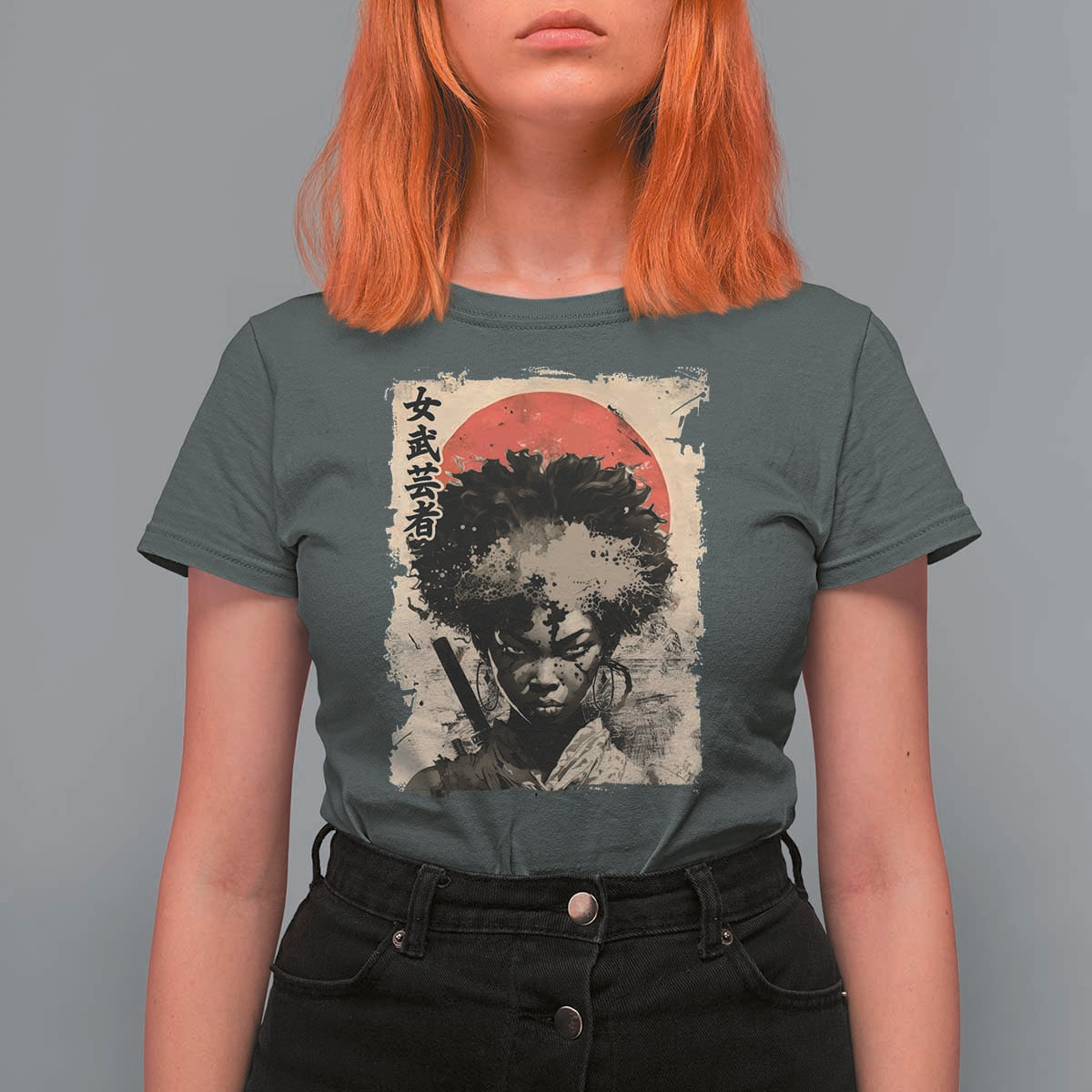 African American Female Samurai Warrior T Shirt For Women Japanese Art Black Onna Bugeisha
