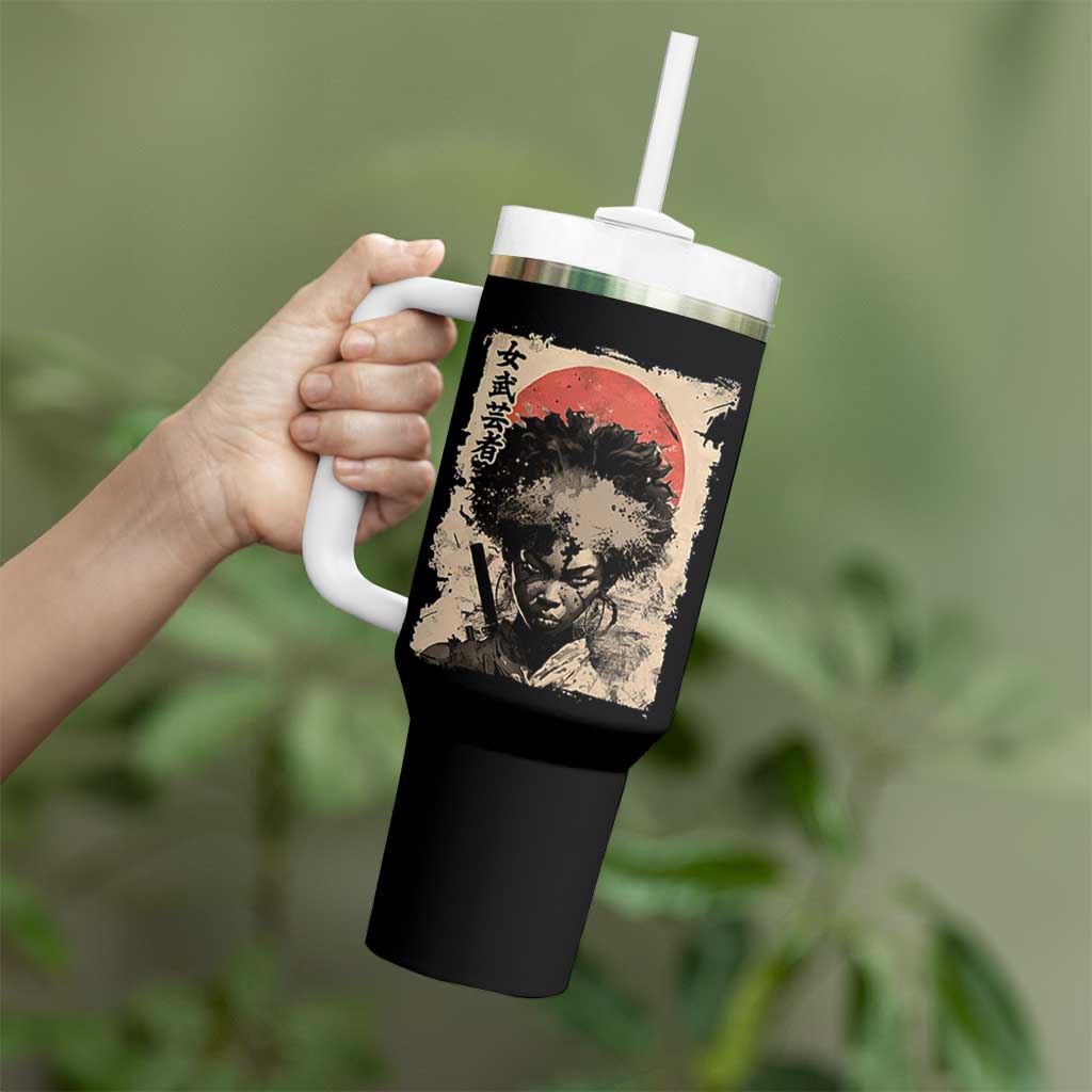African American Female Samurai Warrior Tumbler With Handle Japanese Art Black Onna Bugeisha