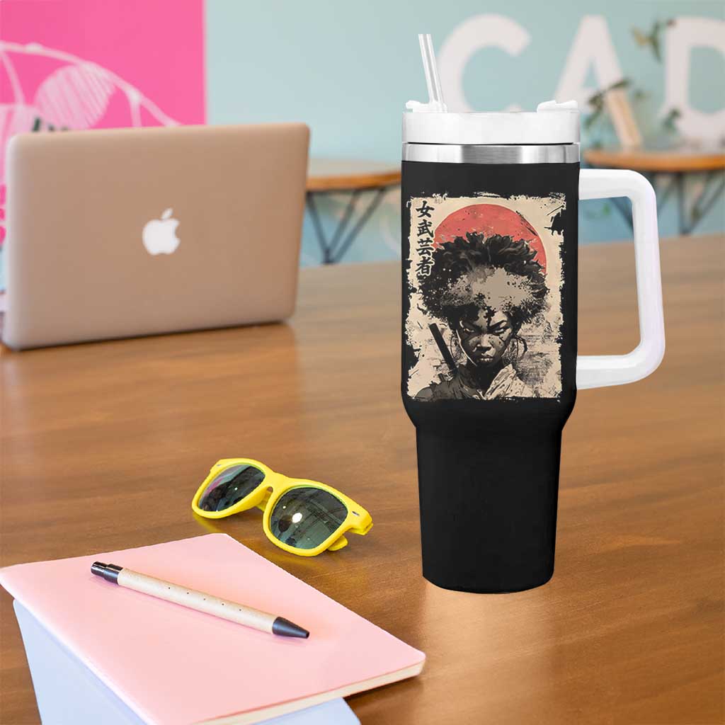 African American Female Samurai Warrior Tumbler With Handle Japanese Art Black Onna Bugeisha