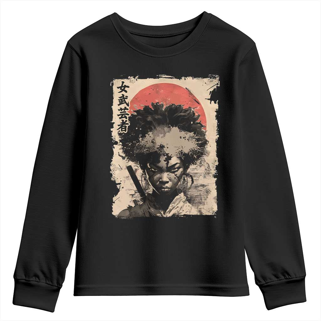 African American Female Samurai Warrior Youth Sweatshirt Japanese Art Black Onna Bugeisha
