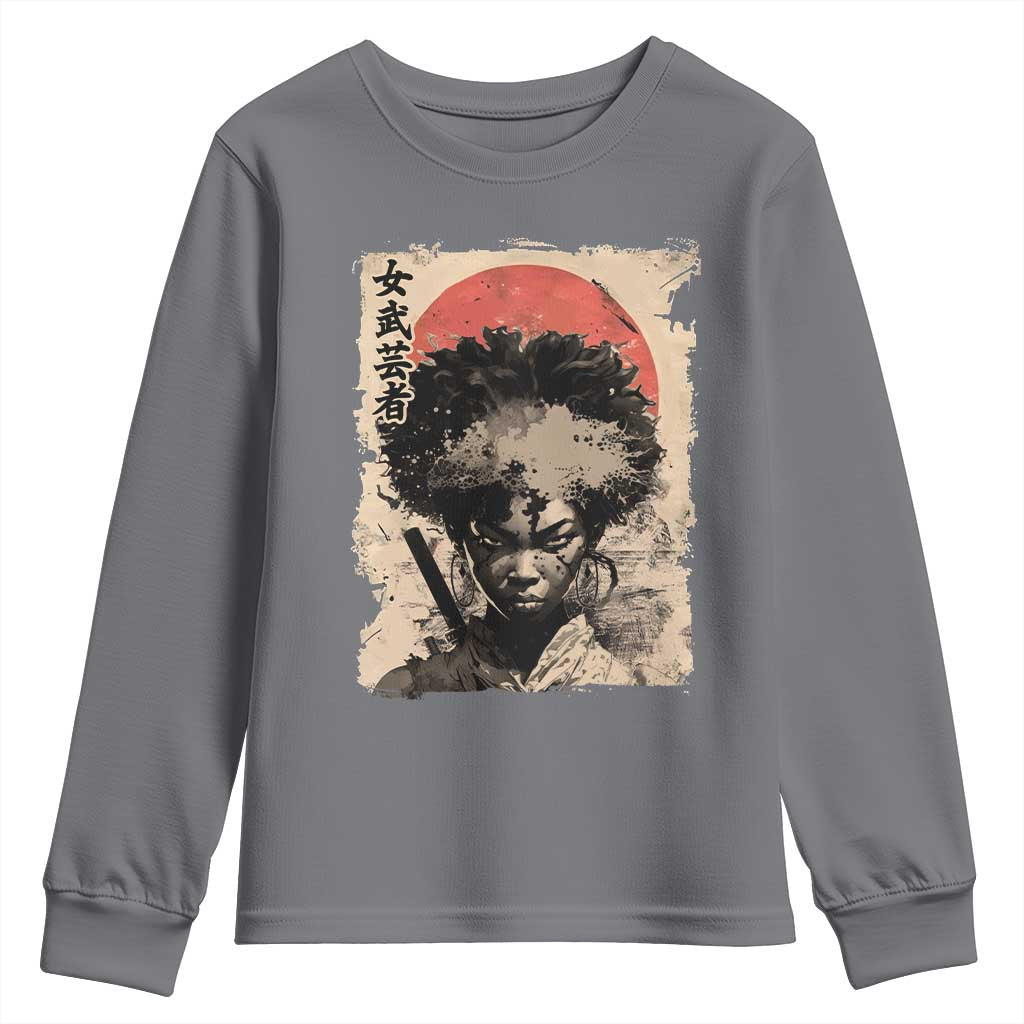 African American Female Samurai Warrior Youth Sweatshirt Japanese Art Black Onna Bugeisha