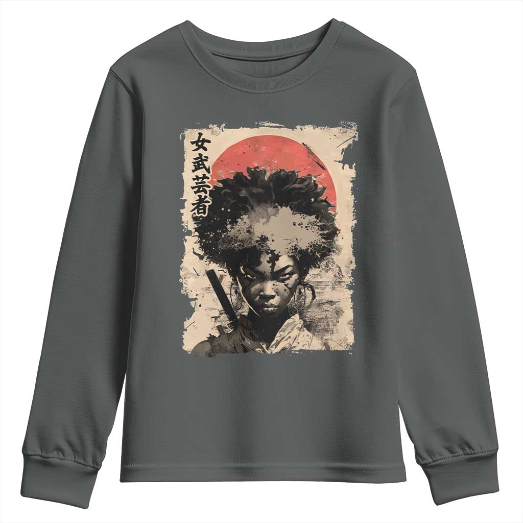 African American Female Samurai Warrior Youth Sweatshirt Japanese Art Black Onna Bugeisha