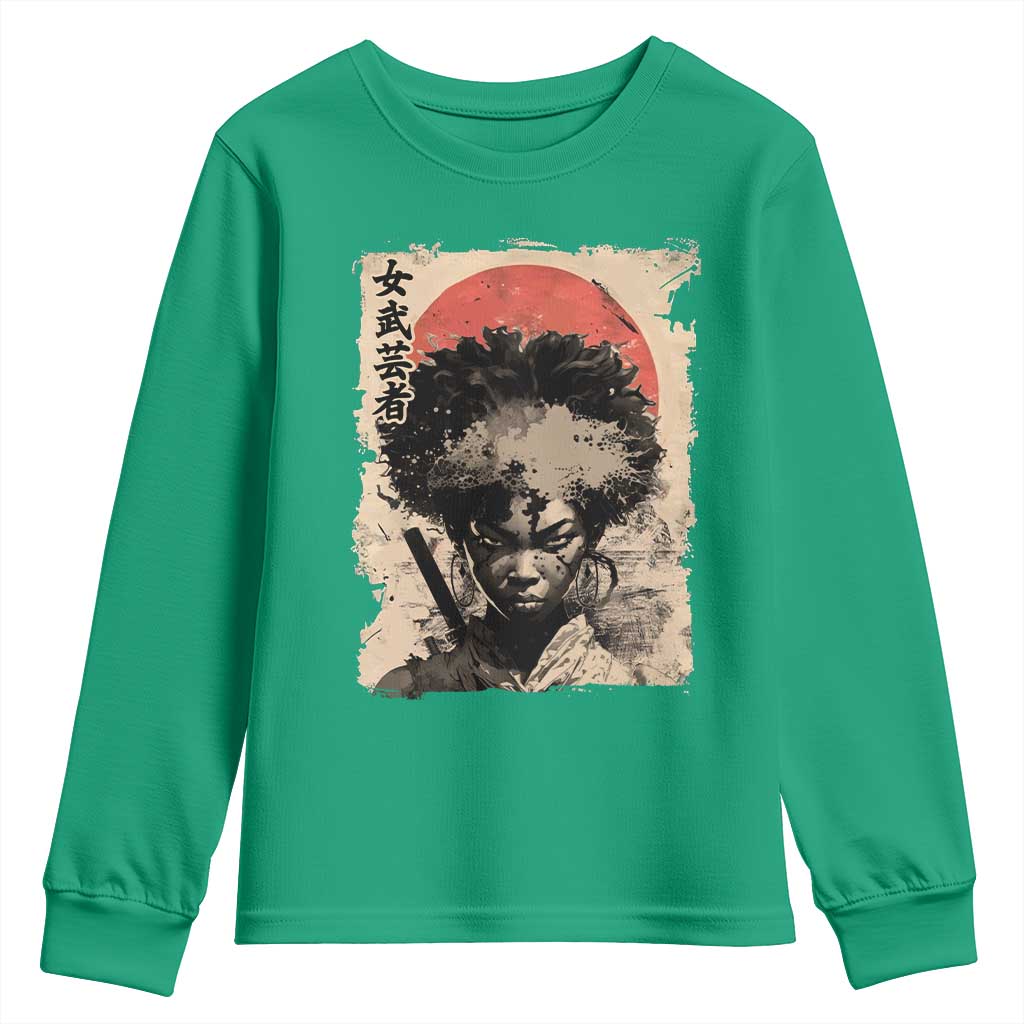 African American Female Samurai Warrior Youth Sweatshirt Japanese Art Black Onna Bugeisha