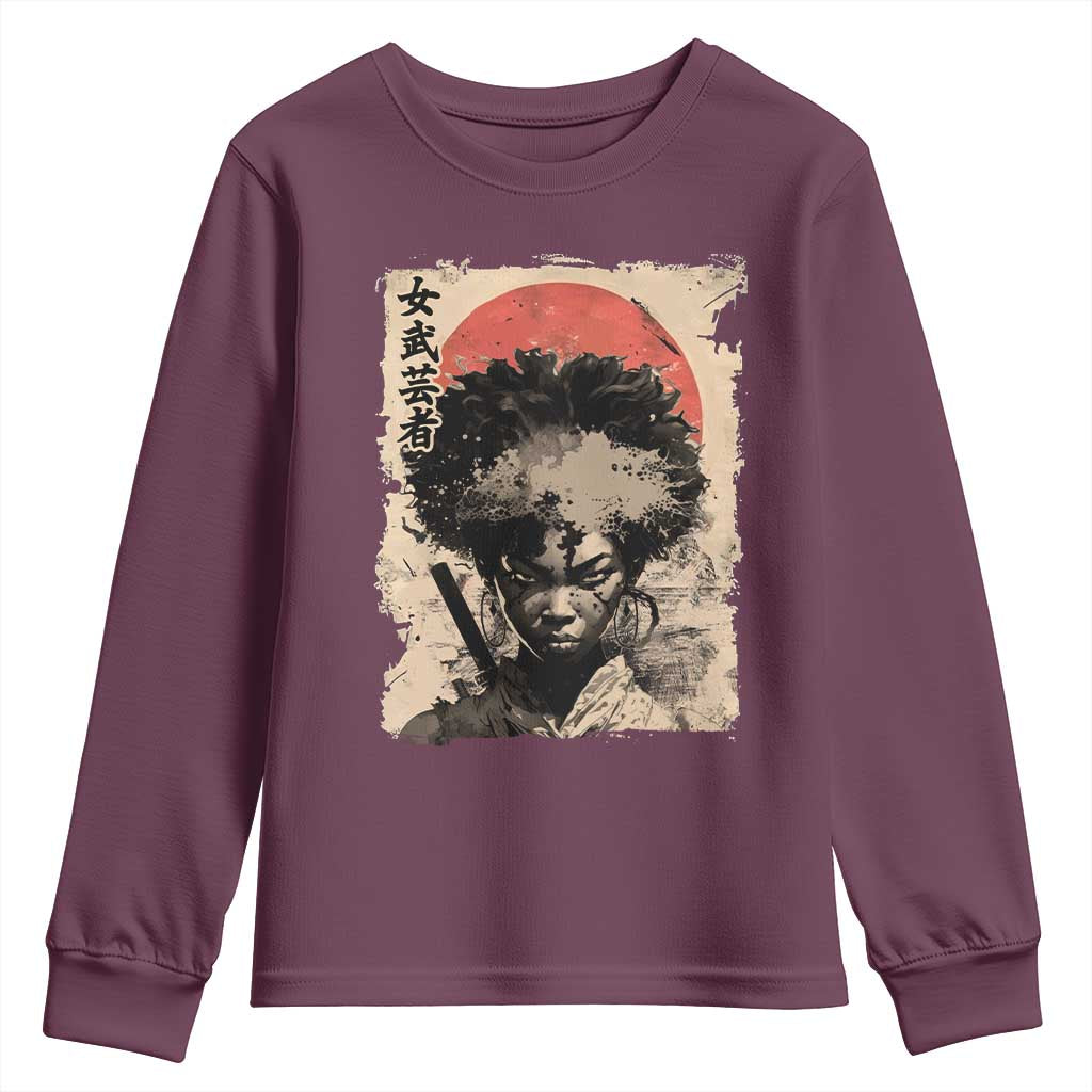 African American Female Samurai Warrior Youth Sweatshirt Japanese Art Black Onna Bugeisha