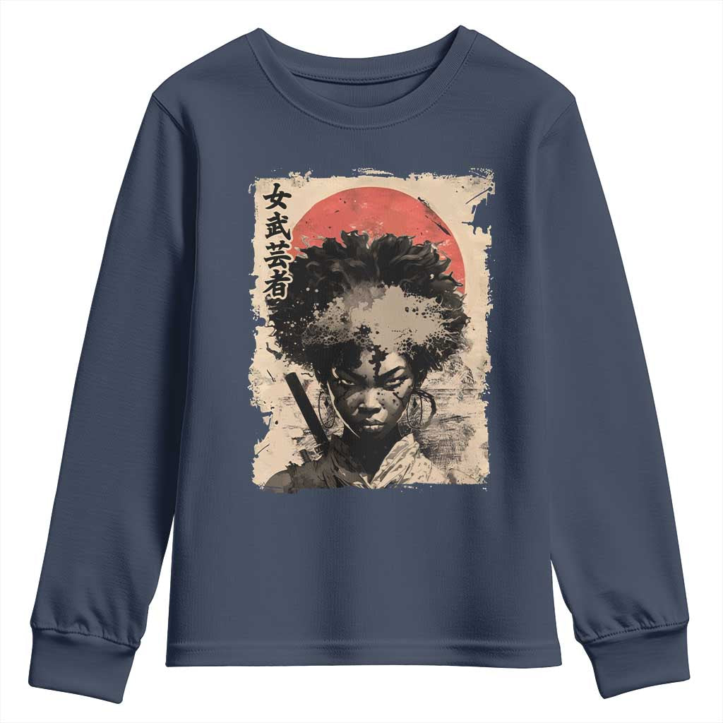 African American Female Samurai Warrior Youth Sweatshirt Japanese Art Black Onna Bugeisha