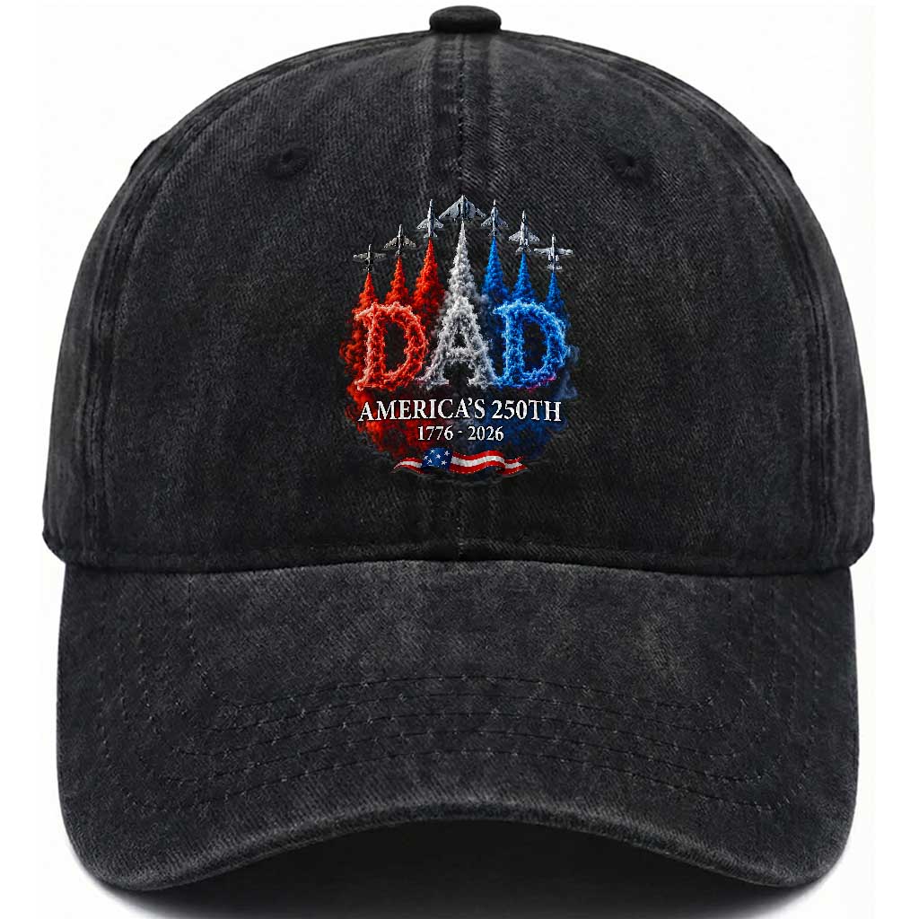 Dad USA 250th Anniversary Washed Cotton Baseball Cap Jet Fighter American Flag Father's Day 4th of July