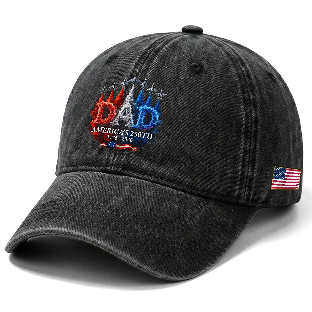 Dad USA 250th Anniversary Washed Cotton Baseball Cap Jet Fighter American Flag Father's Day 4th of July