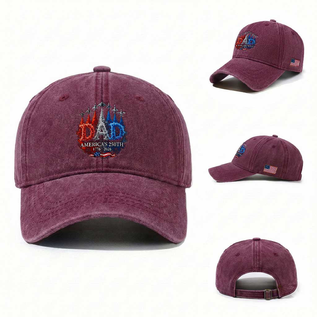 Dad USA 250th Anniversary Washed Cotton Baseball Cap Jet Fighter American Flag Father's Day 4th of July
