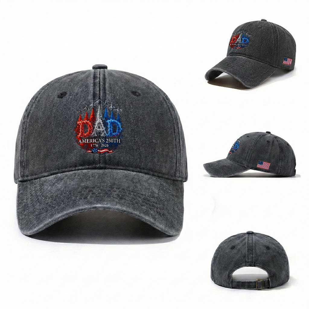 Dad USA 250th Anniversary Washed Cotton Baseball Cap Jet Fighter American Flag Father's Day 4th of July