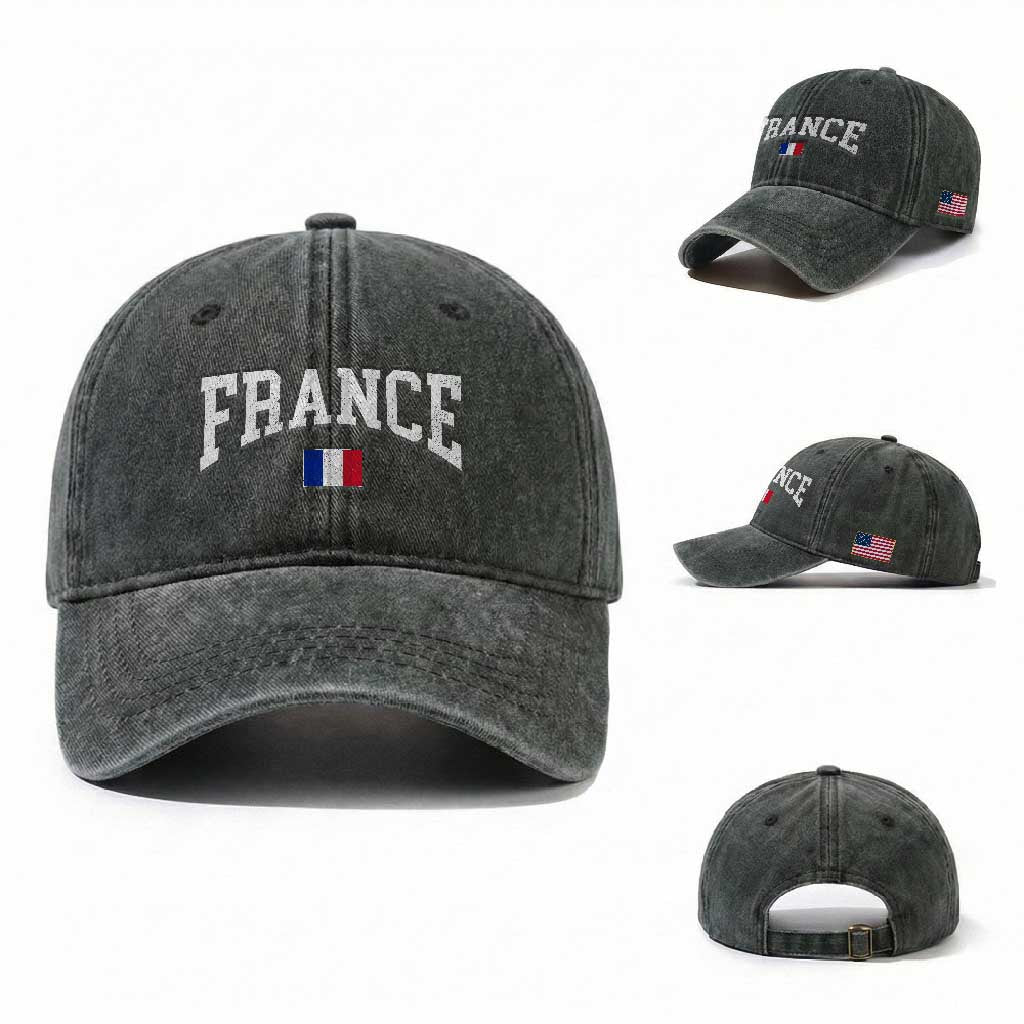 France Sports Throwback Design Vintage French Flag Washed Cotton Baseball Cap