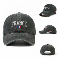 France Sports Throwback Design Vintage French Flag Washed Cotton Baseball Cap