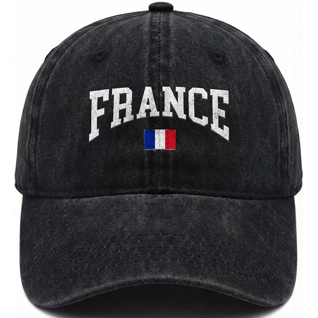 France Sports Throwback Design Vintage French Flag Washed Cotton Baseball Cap