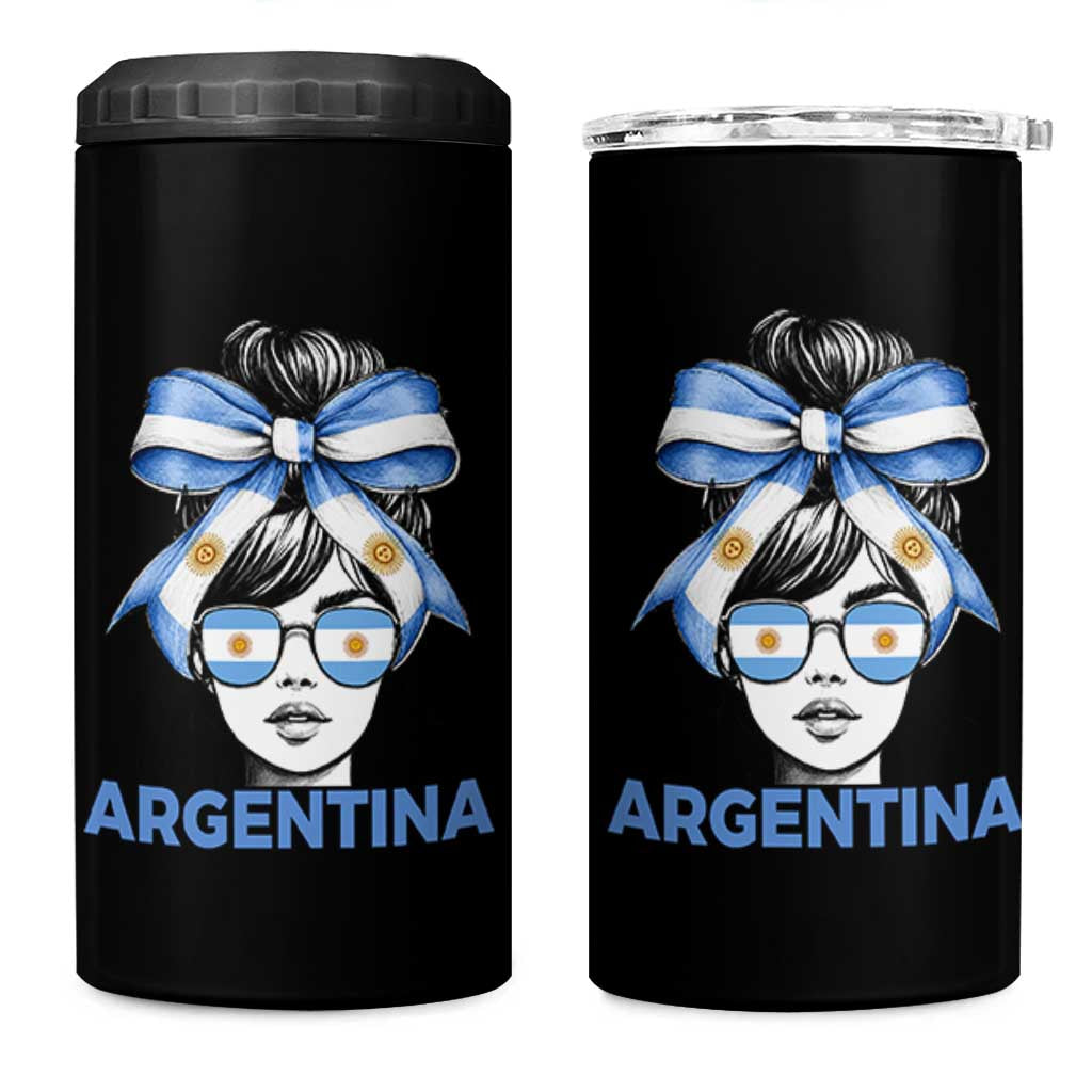Messy Bun Argentina Pride Argentinian Girl 4 in 1 Can Cooler Tumbler