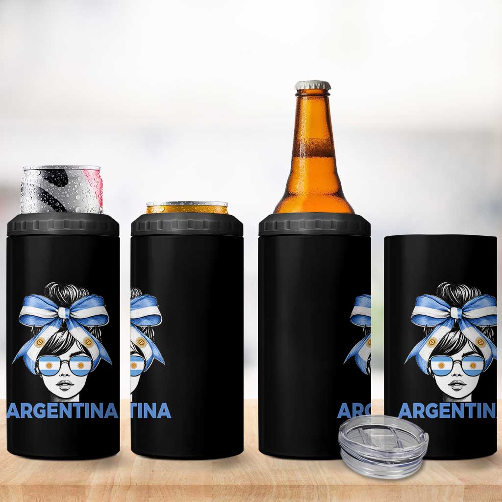 Messy Bun Argentina Pride Argentinian Girl 4 in 1 Can Cooler Tumbler