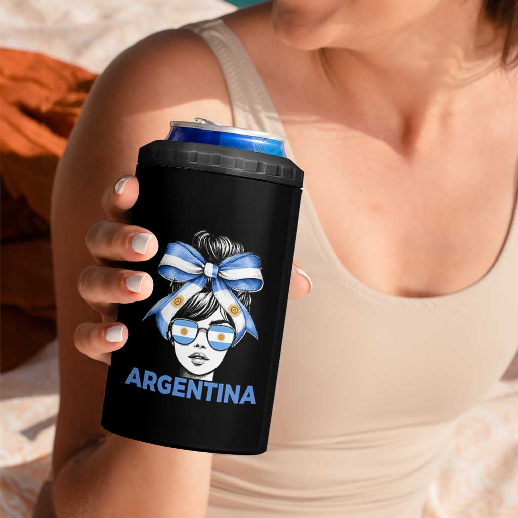 Messy Bun Argentina Pride Argentinian Girl 4 in 1 Can Cooler Tumbler