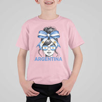 Messy Bun Argentina Pride Argentinian Girl T Shirt For Kid
