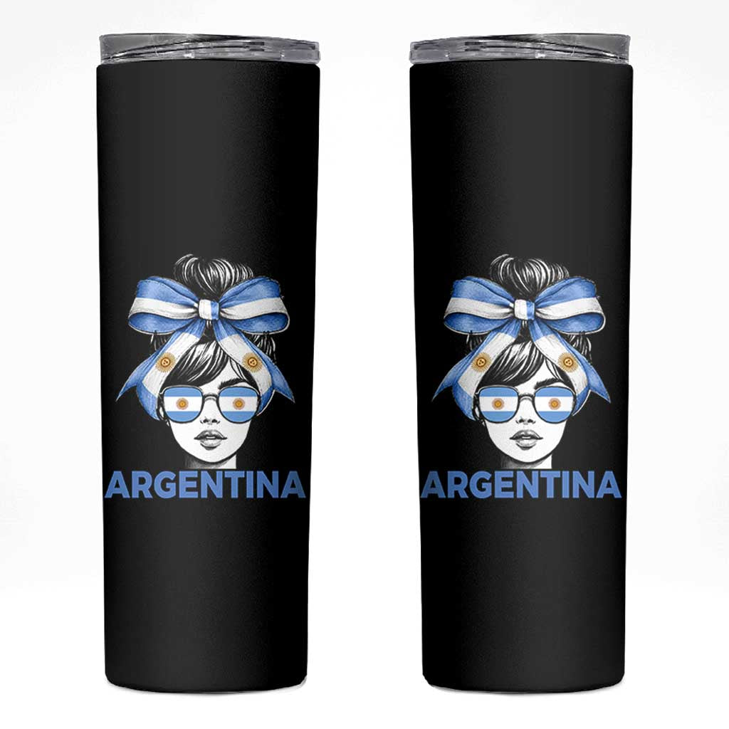 Messy Bun Argentina Pride Argentinian Girl Skinny Tumbler