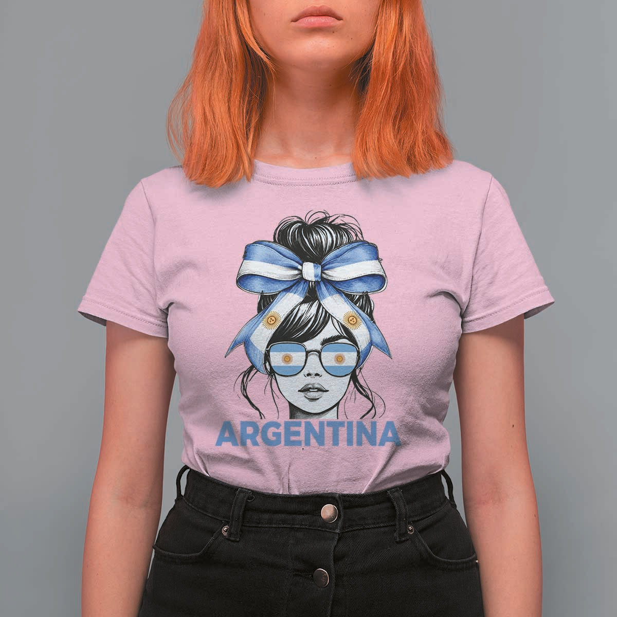 Messy Bun Argentina Pride Argentinian Girl T Shirt For Women