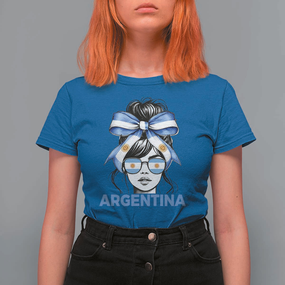 Messy Bun Argentina Pride Argentinian Girl T Shirt For Women