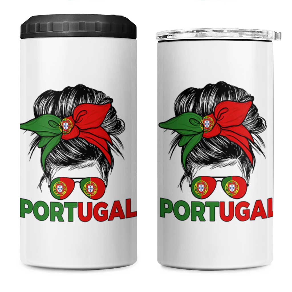 Portugal Messy Bun Girl Pride Portuguese Roots 4 in 1 Can Cooler Tumbler