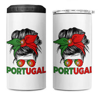 Portugal Messy Bun Girl Pride Portuguese Roots 4 in 1 Can Cooler Tumbler