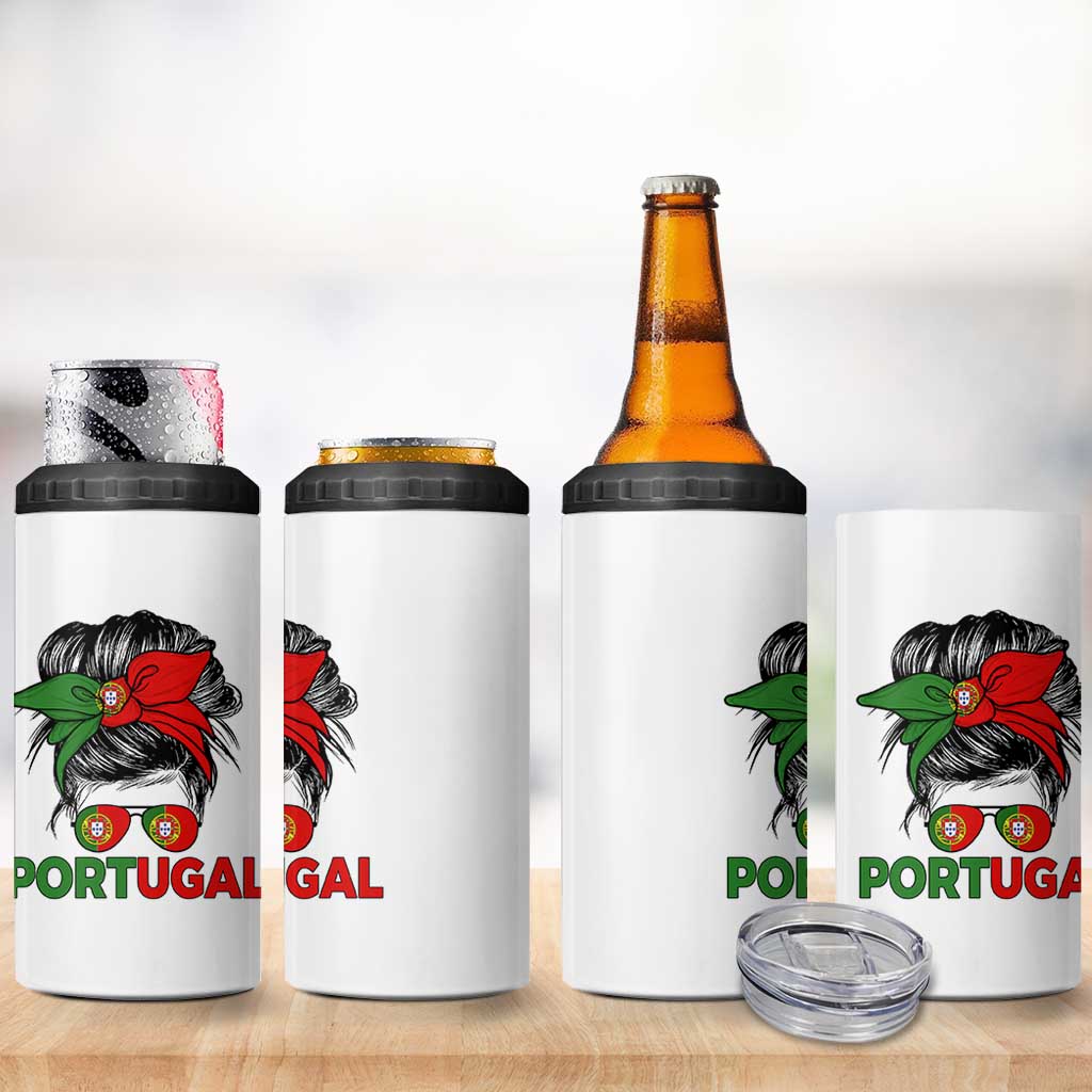 Portugal Messy Bun Girl Pride Portuguese Roots 4 in 1 Can Cooler Tumbler