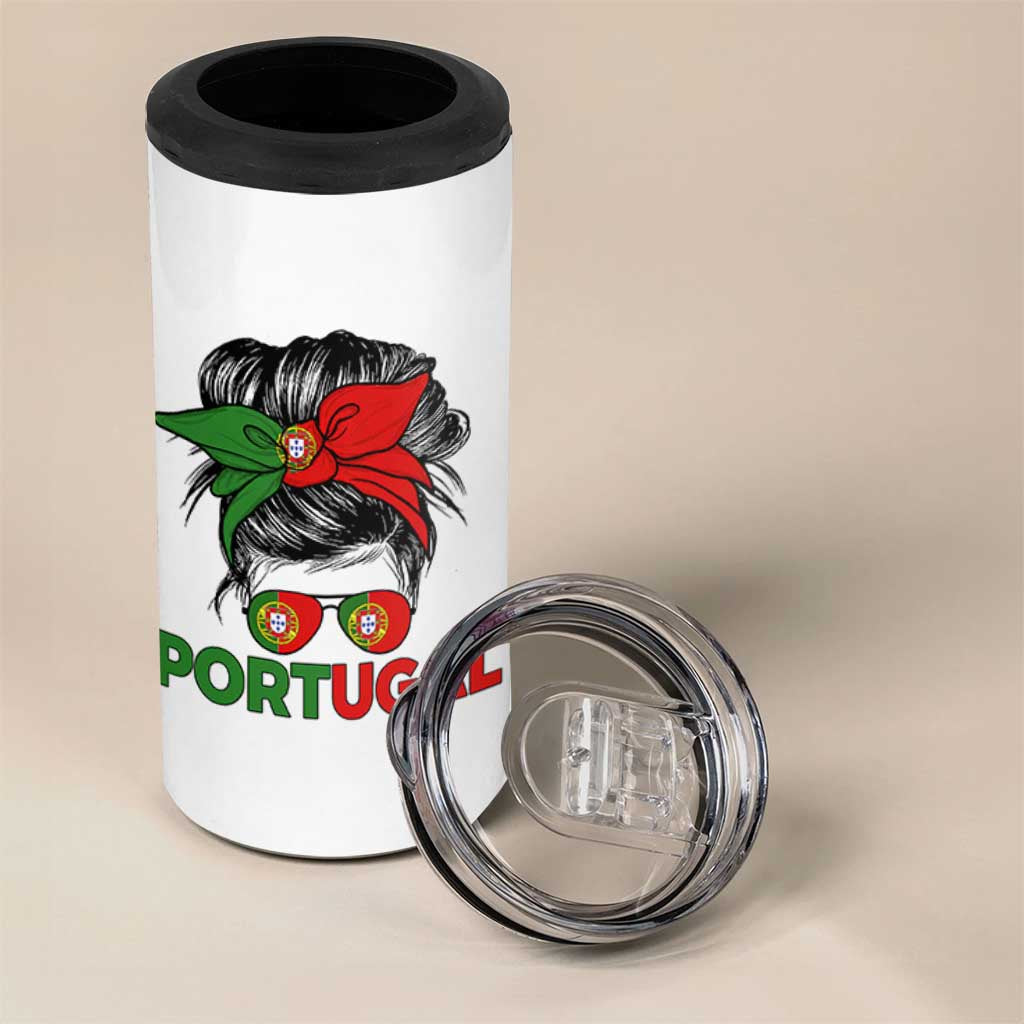 Portugal Messy Bun Girl Pride Portuguese Roots 4 in 1 Can Cooler Tumbler