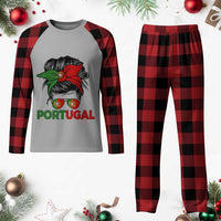 Portugal Messy Bun Girl Pride Portuguese Roots Plaid Pajama Set
