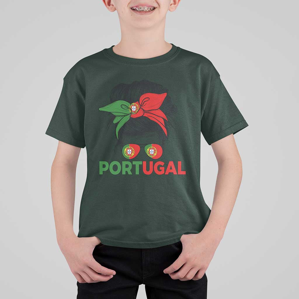 Portugal Messy Bun Girl Pride Portuguese Roots T Shirt For Kid