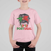 Portugal Messy Bun Girl Pride Portuguese Roots T Shirt For Kid